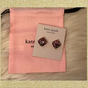Kate Spade Small Square Studs Earrings - Multi Glitter - New on Card